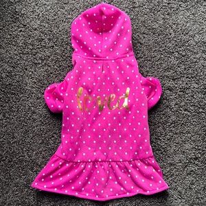 Dog Hot Pink and Gold Loved Dress with Hood Medium